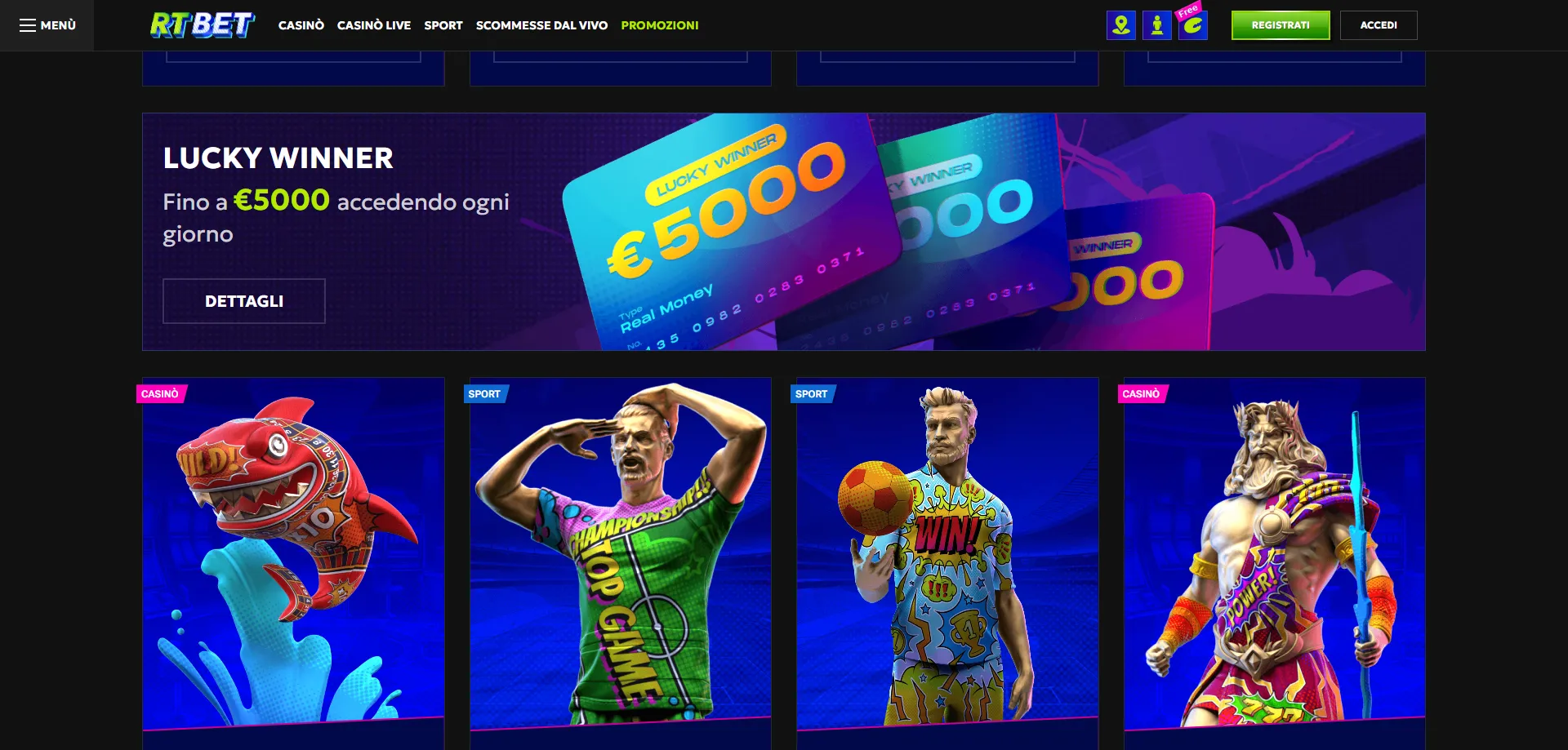 RTbet bonus di benvenuto tre opzioni fino a 500 euro e 200 giri gratis