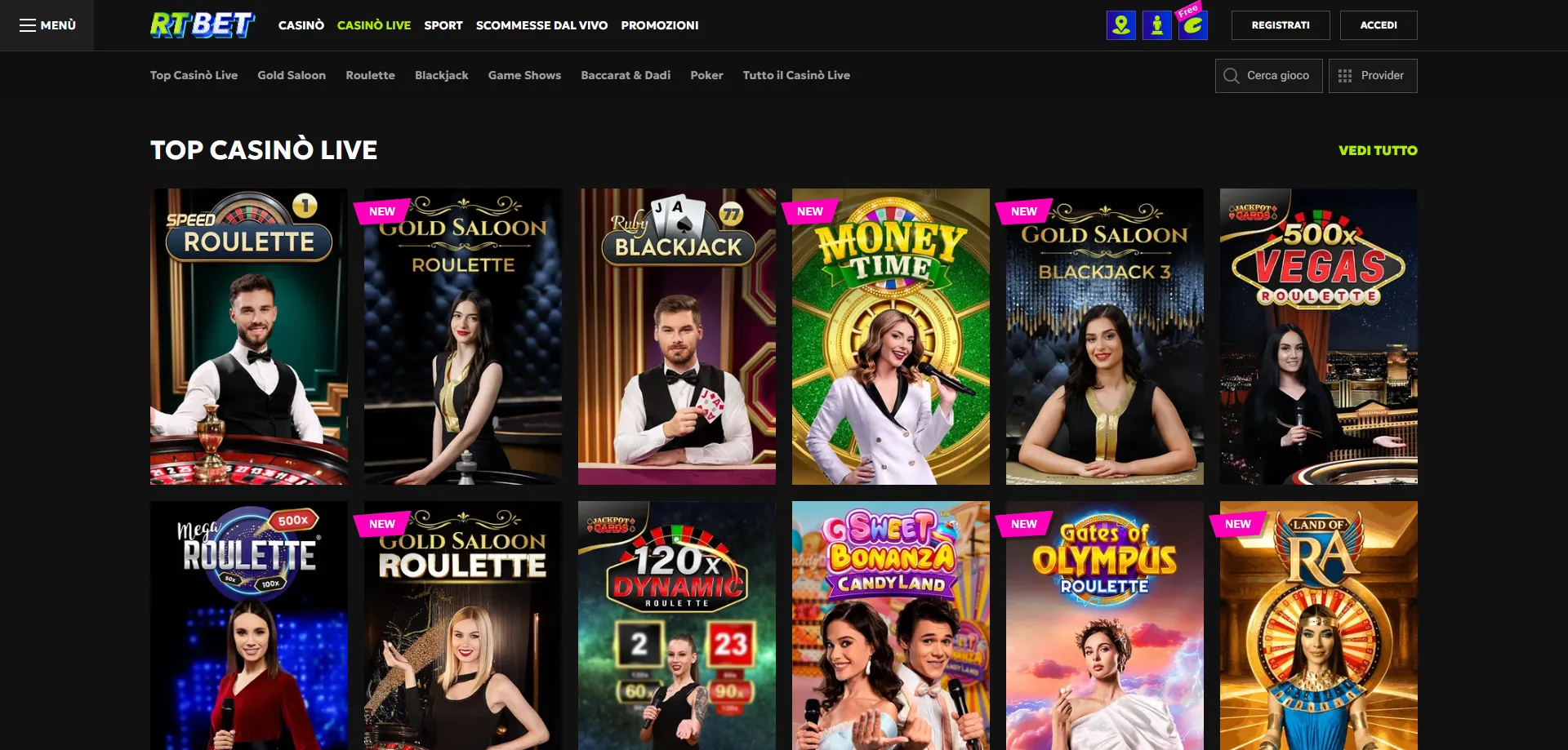 RTbet Casino panoramica piattaforma di gioco online italiana 2026